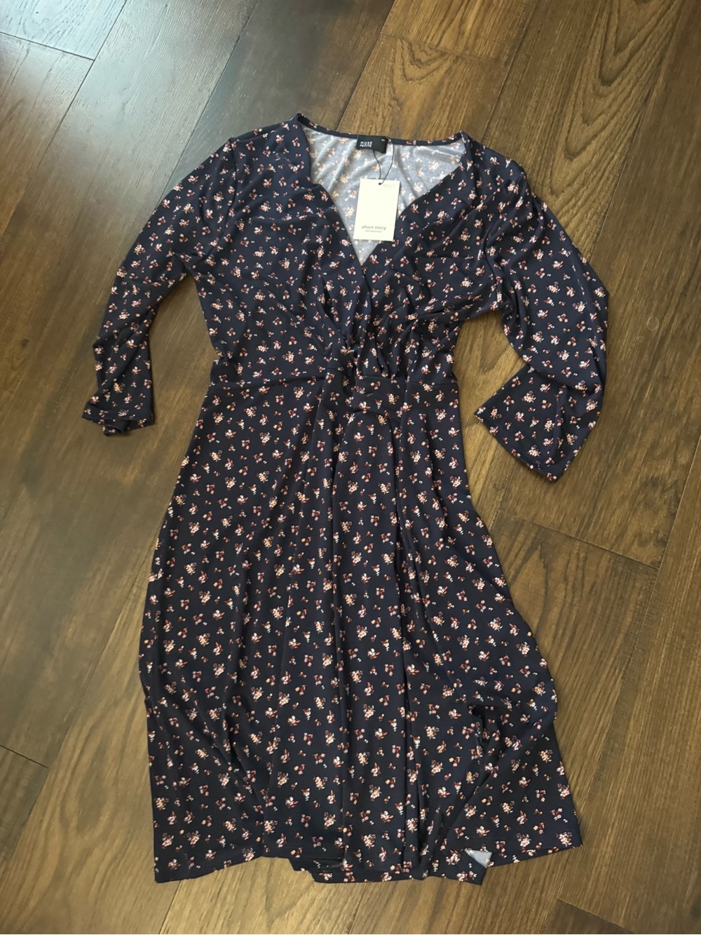 Muse Navy Floral Long Sleeve Wrap Dress